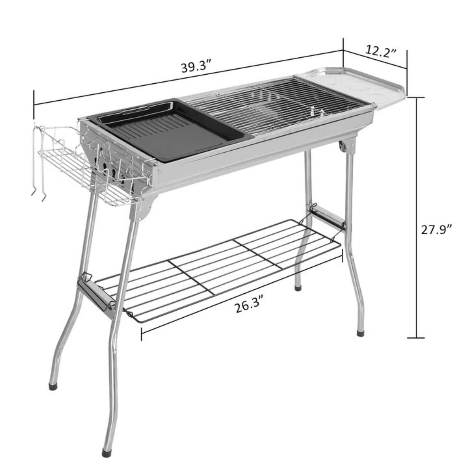 HiiKaa Portable Charcoal Grill,Outdoor BBQ Grill for Christmas Picnic,Family Gathering and Backyard Barbecue with Storage Bag & Non-Stick Frying Pan,Silver