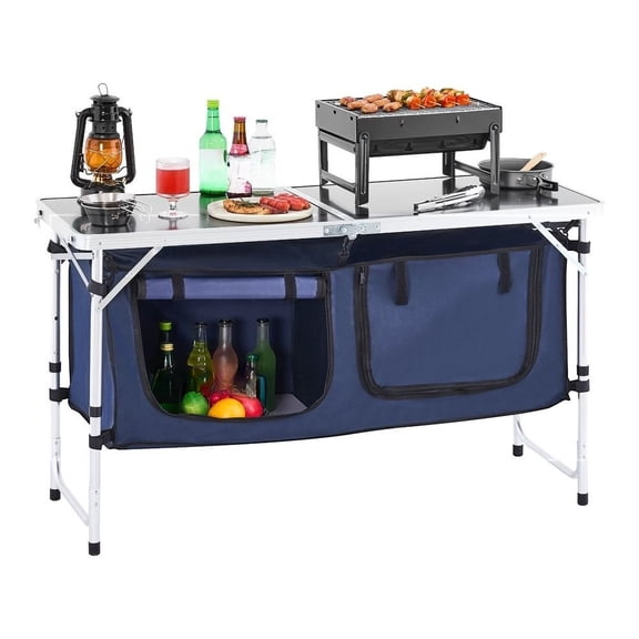 CAFORKP Camping Kitchen Table Folding Portable Cook Station 3 Adjustable Height Aluminum