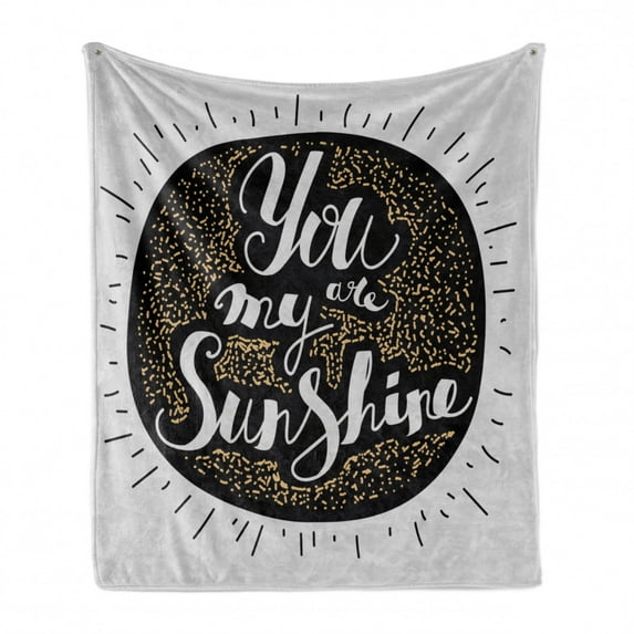 Saying Soft Flannel Fleece Throw Blanket, You are My Sunshine Expression on Doodle Sun Print, Cozy Plush for Indoor and Outdoor Use, 50" x 60", Brown Grey, by Ambesonne