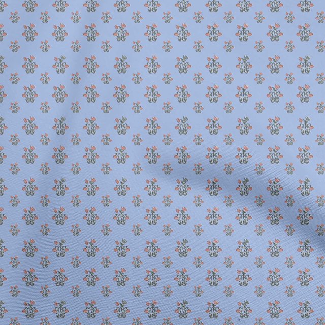 oneOone Rayon Blue Fabric Asian Block Sewing Material Print Fabric By The Yard 56 Inch Wide