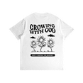 thumbnail image 3 of Growing With God Jesus Pattern Womens T Shirt Christian Bible Verse Print Tees Short Sleeve Cotton Tops White,L, 3 of 8
