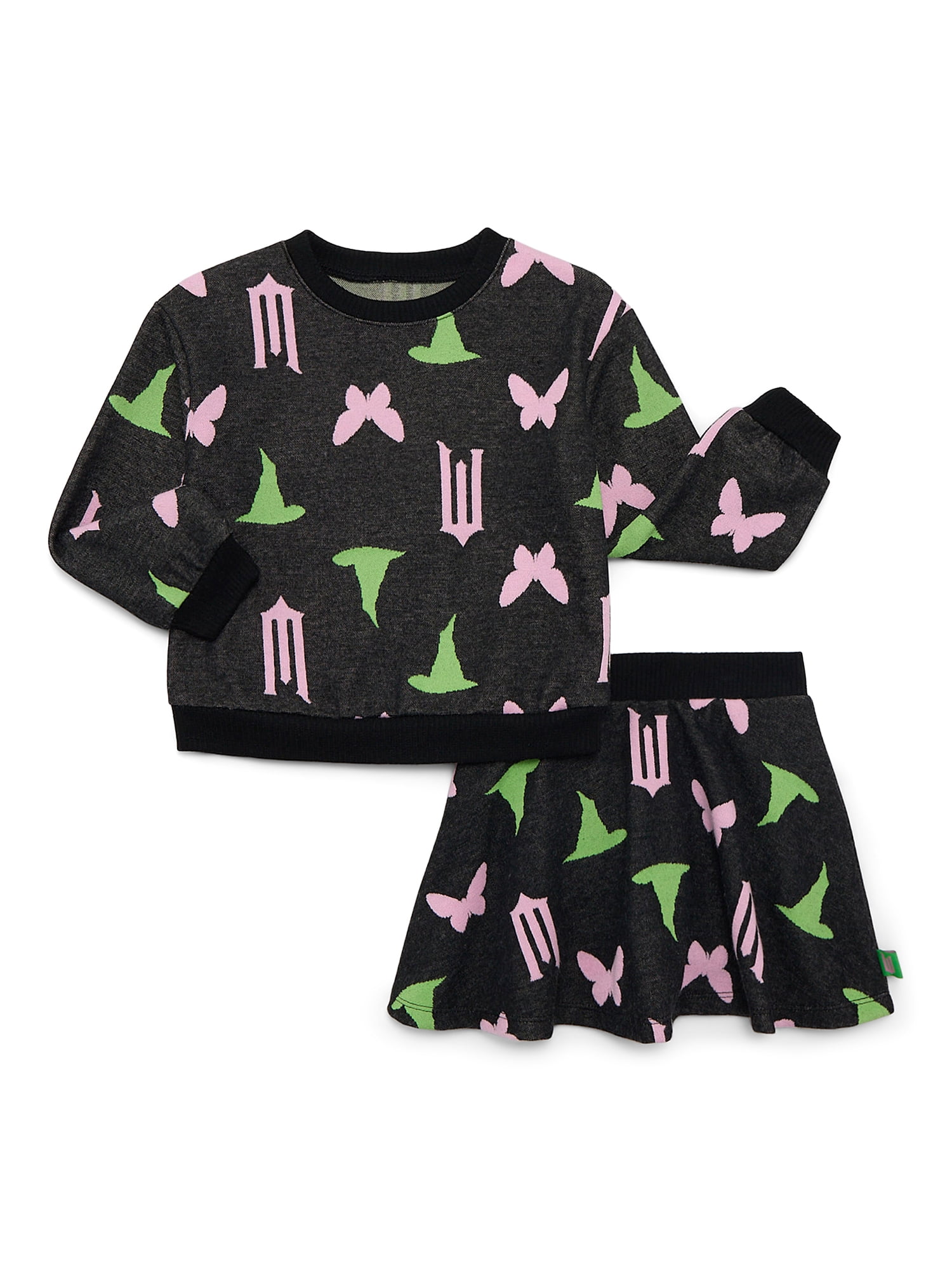 Wicked Toddler Girls Intarsia Graphic Sweater and Skirt Set, 2-Piece, Sizes 2T-5T