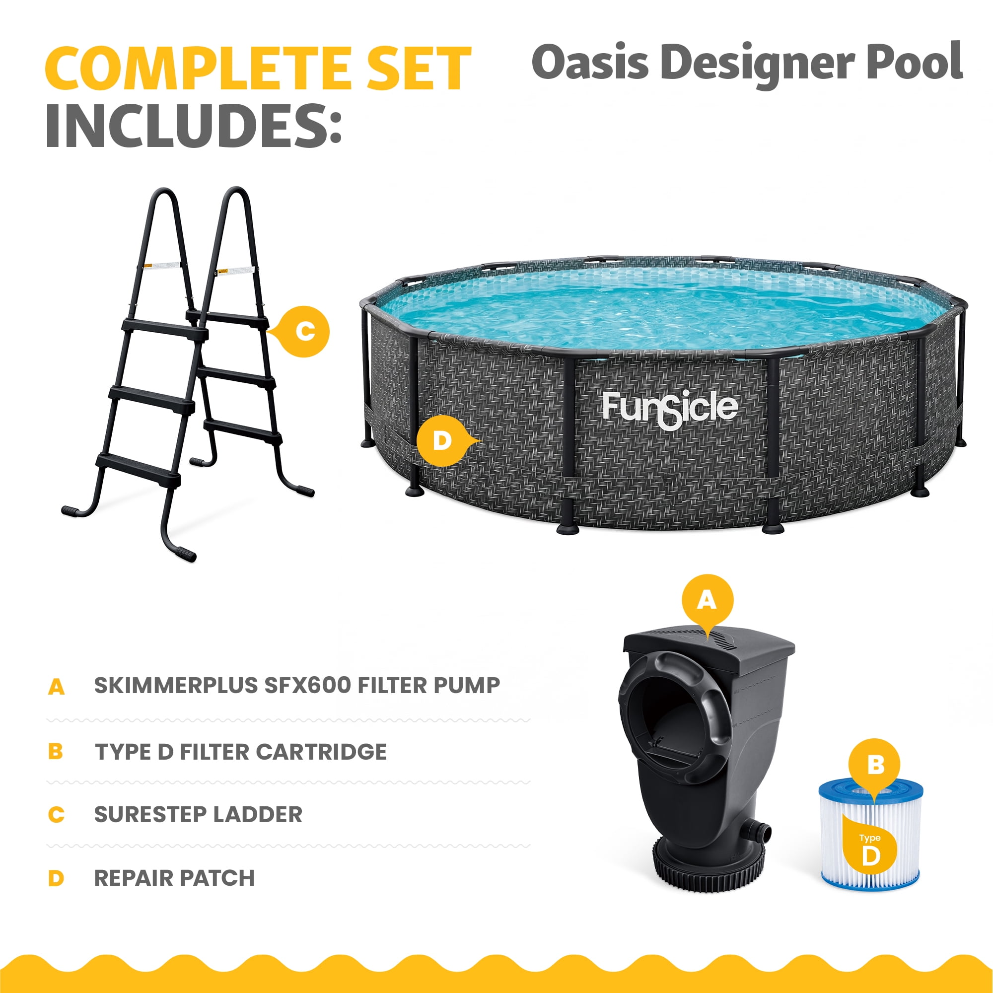 Funsicle 12' x 36" Oasis Designer Above Ground Pool Set with Pump, Round Frame