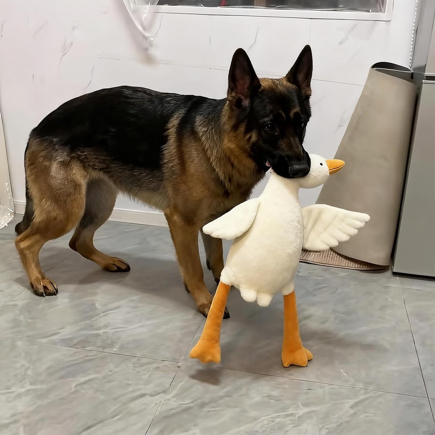 Specollect 2 Pcs Realistic White Dog Toy with Squeaky Quack Sound, Soft Chew Interactive Plush for Indoor Play, Calming Puppy Senior Pet Toys 90cm