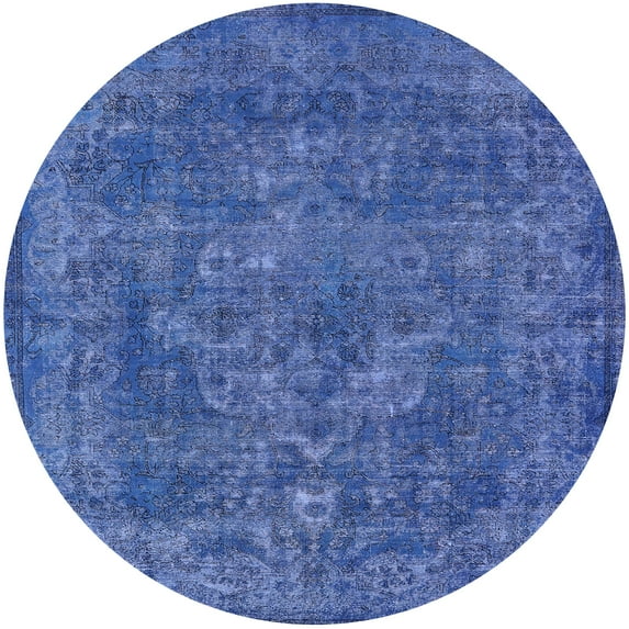 Ahgly Company Machine Washable Indoor Round Industrial Modern CornflowerBlue Area Rugs, 5' Round