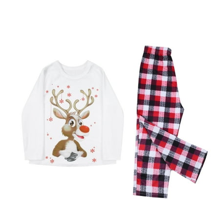 

Xutthjh Family Pajamas Deer Printed Top And Plaid Pants Sleepwear Kids