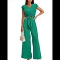 thumbnail image 1 of Conjuntos de Dos Piezas de Verano para Mujer 2025, Top Corto con Cinturón, Mangas y Cuello en V, Pantalones Anchos, Chándal Informal. Verde XL, 1 of 8