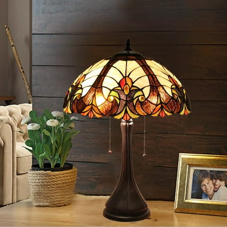 Gauze Style Glass Shade Table Desk Lamp Light Stained Base Vintage