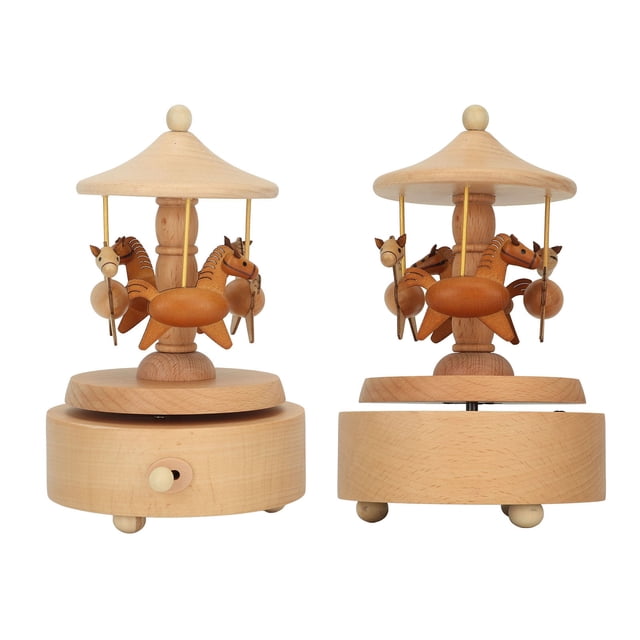 Rotating Music Box,Rotating Music Box with Wood Horse Music Box Round Music Box Sleek Aesthetic