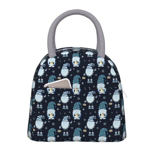Fotbe Christmas Gnome blue Bolsa de Almuerzo con Estampado, Lonchera Aislada, Contenedor de Comida Reutilizable Tipo Cooler a Prueba de Fugas