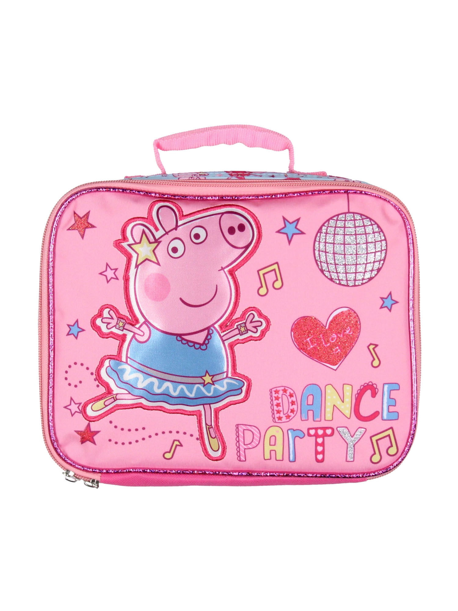 Peppa Pig Lunch Box Glitter Dance Party Insulated Lunch Bag Lunch Tote For Kids 10"