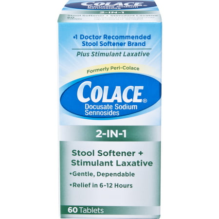 Colace 2-IN-1 Stool Softener & Stimulant Laxative Tablets, 60 Count, Gentle Constipation Relief in 6-12