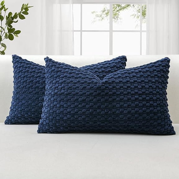Eryueer Corduroy Soft Decorative Cushion Covers 30x50 cm Set of 2 Decorative Throw Pillow Covers with 3D Bubble Texture Pillowcase for Couch Sofa Bedroom Soft Cushion Case for Home Decor (Navy Blue)