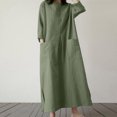 thumbnail image 2 of Women Cotton Linen Maxi Dress 3/4 Sleeve Crewneck Slit Shift Dresses Plus Size Casual Fall Trendy Oversized Tshirt Dress, 2 of 7