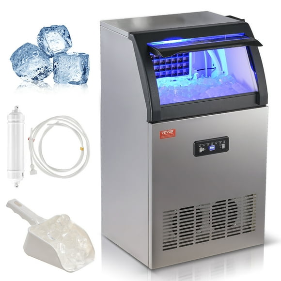 VEVOR Commercial Ice Maker, 120lbs/24H, Ice Maker Machine, 50 Ice Cubes in 12-15 Minutes, Freestanding Cabinet Ice Maker with 33lbs Storage Capacity LED Digital Display