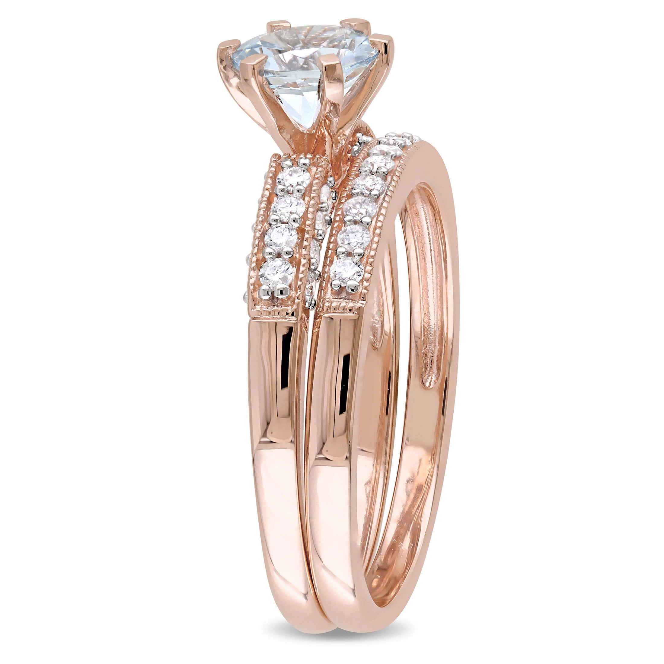 Everly Women's Aquamarine 10k Rose Gold Bridal Set