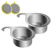 2 Pieces Stainless Steel Swan Sink Strainer Basket & 2 Double-Side Scrub Sponge, Side Corner Drain Basket, Faucet Hanging Filter Draining Basket for Kitchen Sink Fruit Vegetable Food Waste