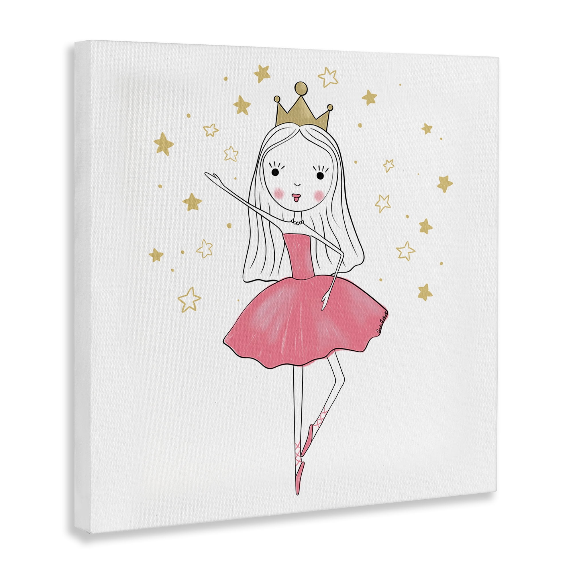 Stupell Industries Happy Ballerina Princess People Painting Wrapped Canvas Art Print Wall Art, 24 x 24