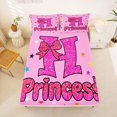 thumbnail image 3 of spefrowx Glitter Princess Letter Print King Sheets for Girls, Pink Star Bow Bedding, 4-Piece, 1 Flat Sheet, 1 Fitted Sheet and 2 Pillowcases, 3 of 6