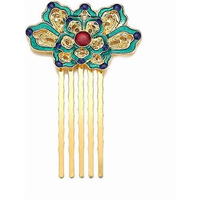 Retro Cloisonne Hair Comb, Chinese Traditional Lotus Hairpin Hair Pins Hanfu Hair Clip Headband Accessories for Women Girls Brides(Green)