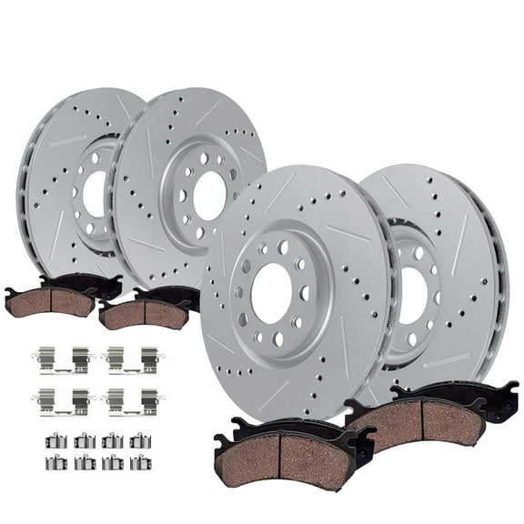 Detroit Axle - Front Rear Drilled Rotors Ceramic Brake Pads for 2020-2023 Jeep Gladiator: 12.99" Front and 13.78" Rear Rotors