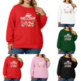 thumbnail image 5 of Women's Plus Size Christmas 2026 New Year Printed Sweatshirt, Long Sleeve Casual Pullover Top, WELCOME Graphic Fashion Hoodie,Red,4XL, 5 of 5