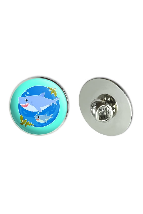 Momma Shark and Baby Swimming in Ocean Metal 1.1" Tie Tack Hat Lapel Pin Pinback