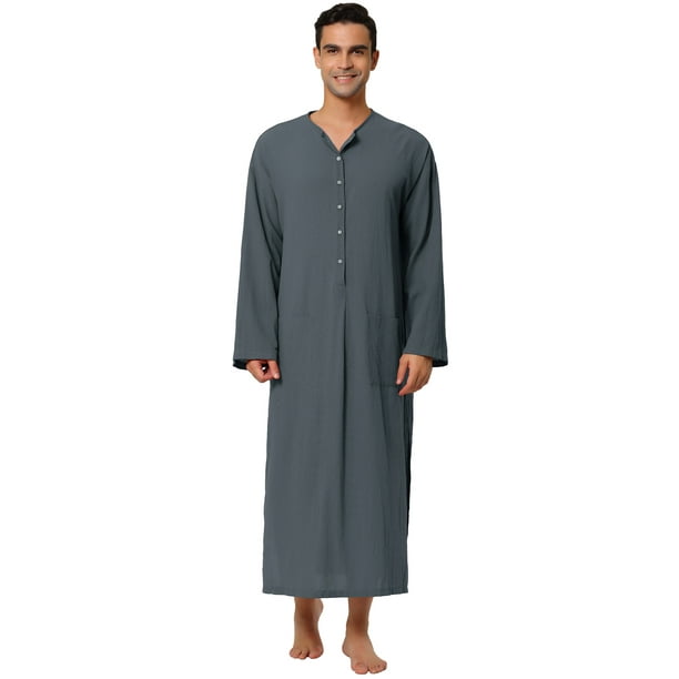 Camison de algodon para hombre camison largo con abertura lateral y bolsillos gris XXL Lars Amadeus Camison Walmart en linea