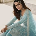 thumbnail image 3 of Event Wear Pakistani Indian Designer Shalwar Kameez Suits Sewn Plazo Dress ( Sky Blue, XXS - 34 ), 3 of 6