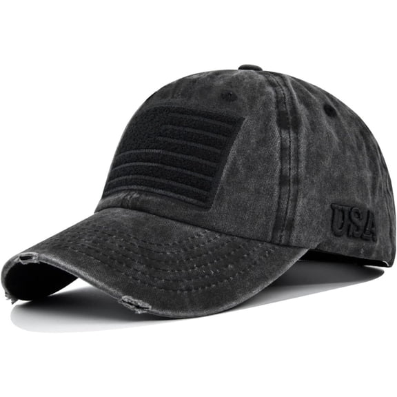 NCY American Flag Baseball Cap, Embroidery Adjustable Washed Vintage Cotton Denim Distressed Hat for Women Men