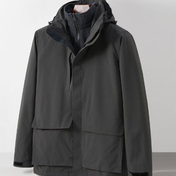 thefmos Plus Size Women Winter Zip Up Hooded Down Jacket Long Sleeve Warm Casual Coat Three-in-One Detachable Outerwear Fall Fashion Clothes, Navy 4XL