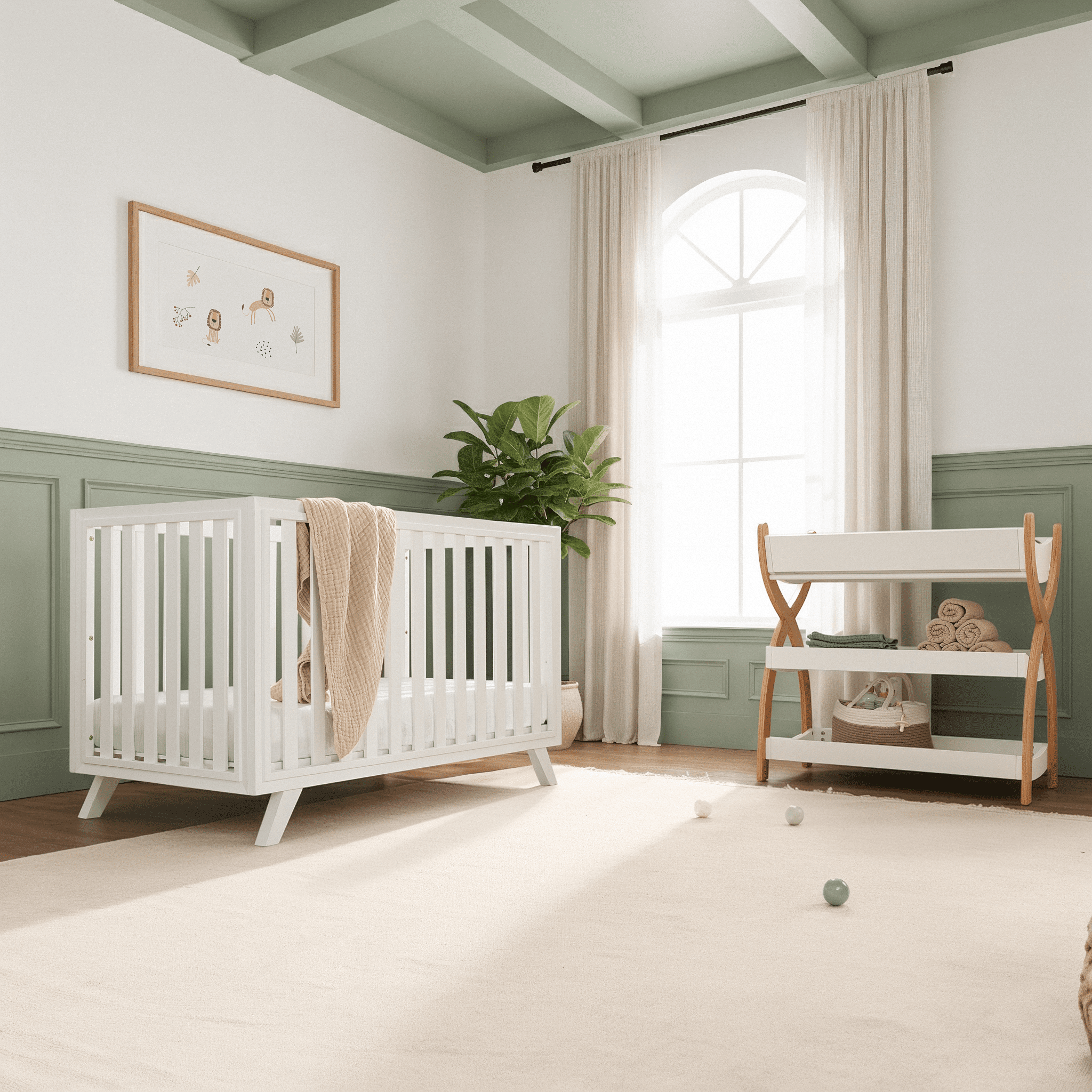 Comfy Cubs Baby Crib for 0-3, Adjustable Mattress Height, All White