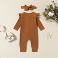 thumbnail image 4 of Ruyang Baby Girls Ruffle Bodysuit with Bowknot Headband Fall Winter Long Sleeve Bodysuits Button Down Footless Romper, 4 of 9