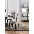 thumbnail image 6 of Rustic 5pc Dining Set Round Dining Table 4x Side Chairs Gray Fabric Button Tufted Scroll Back Chair Pedestal Base Dining Room, 6 of 9