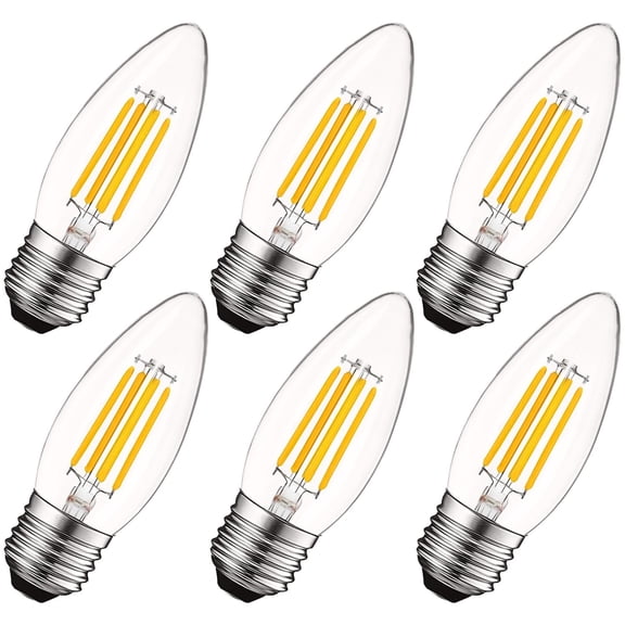 Luxrite Edison Candelabra LED Bulb Clear Glass, 5W=60W, 550 Lumens, 2700K Warm White, E26, Dimmable, UL Listed 6-Pack