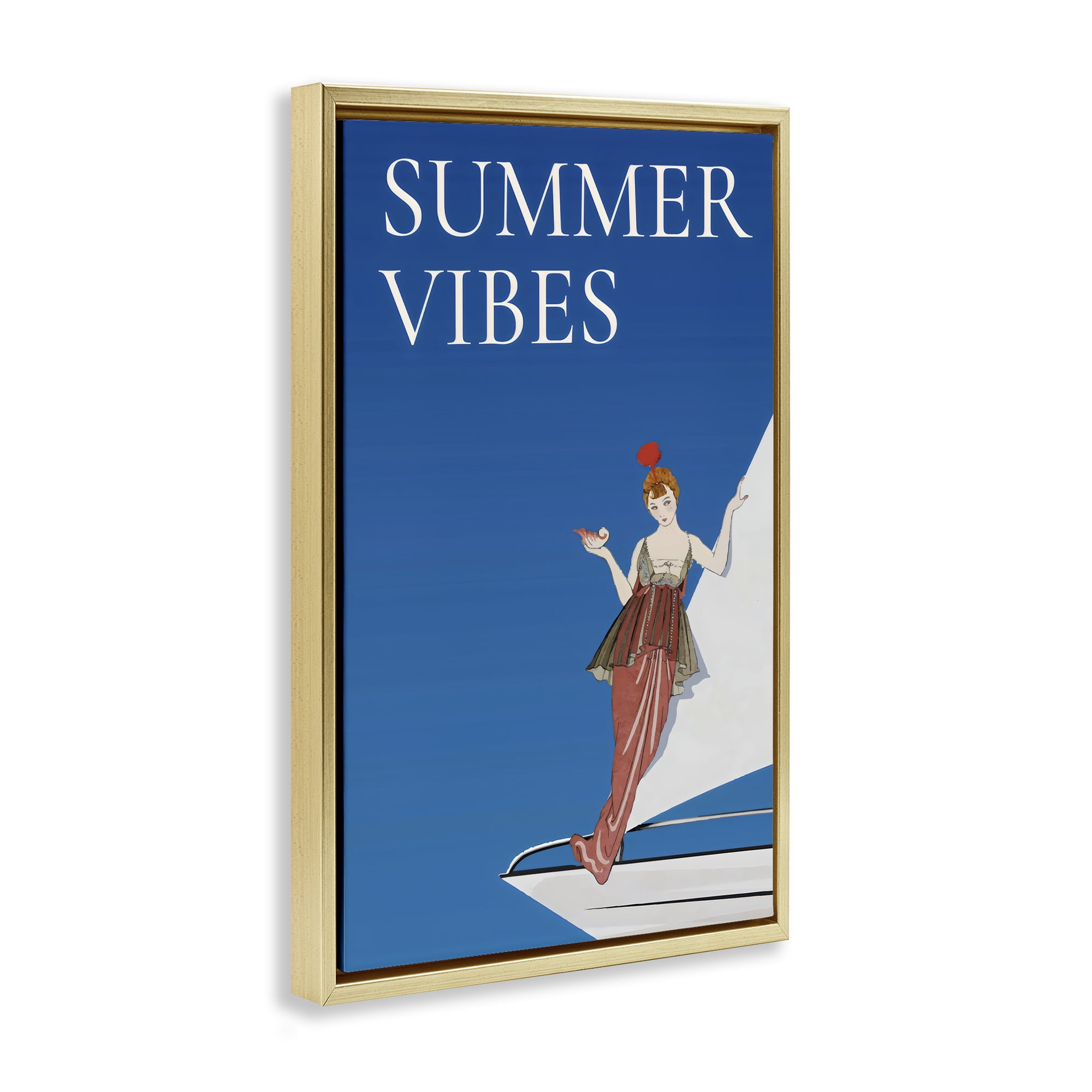 Stupell Industries Summer Vibes Vintage Yacht Gold Framed Floater Canvas Wall Art, design by Creative Studio
