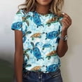 thumbnail image 2 of Women's Vintage Comfy Casual Shirts Summer Clothes for Teen Girls Dressy Casual Tops for Lady Round Neck Blouse Fashion 2024 Short Sleeve Loose Fit Flowy Tunic Tops Tie Dye Ombre Blue T Shirts XXXL, 2 of 5
