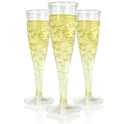 Host & Porter Gold Glitter Plastic Champagne Flutes, 5oz, 50 Count