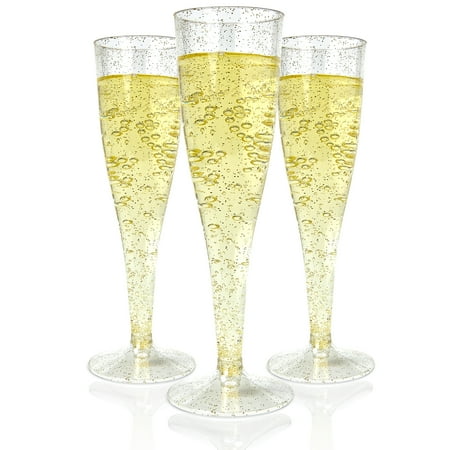 Host & Porter Gold Glitter Plastic Champagne Flutes, 5oz, 50 (Best Glass For Porter)