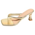 thumbnail image 4 of Women's Square Toe Kitten Heels Thong Sandals Lightweight Non Slip Comfortable Slip On Dress Heels Sandal for Party Vacation Gold Size 6.5, 4 of 7