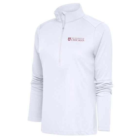 Women's Antigua White UChicago Maroons Tribute Half-Zip Pullover Top