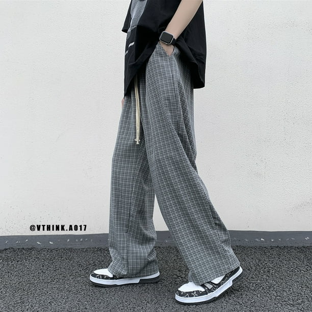 Pantalones a cuadros para hombre, pantalones holgados para hombre 2024, pantalones casuales rectos para hombre/mujer, pantalones de fregado de pierna ancha estilo hip-hop estilo Harajuku