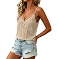 thumbnail image 2 of Wensltd Women Camisole Lace Trim V Neck Spaghetti Strap Fashion Sleeveless Tank Top for Party Beige M, 2 of 6