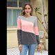 thumbnail image 5 of Blusas de Bloque de Color para Mujer, Estilo Túnica Informal de Larga con Cuello Redondo, Tipo Jersey. Rosa Grisáceo XL, 5 of 8
