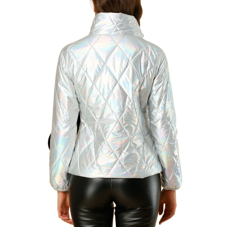 Unique Bargains Women's Holographic Shiny Zipper Quilting Unique Bargains Women's Holographic Shiny Zipper Quilting
