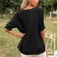 thumbnail image 5 of Camiseta de mujer de manga corta con cuello redondo y volantes, camiseta suelta de verano, negro, M Inevent AP001237-06, 5 of 7