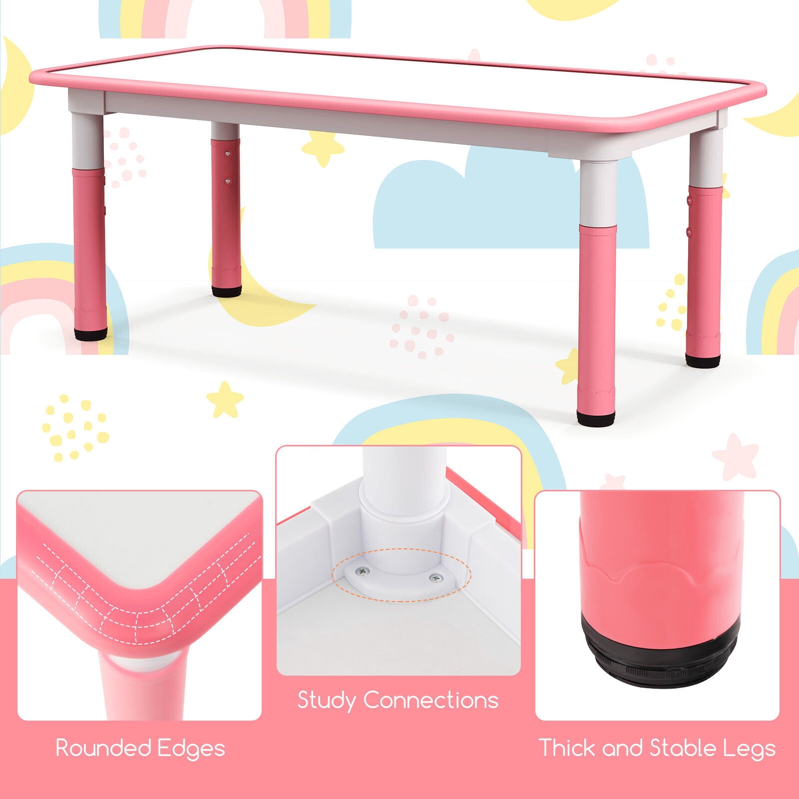 Amijoy Kids Graffiti Table, Multifunctional Toddler Table And Chairs Set For 4 Kids w/ Graffiti Desktop, Adjustable Table & Chairs Height