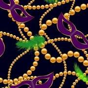 FREE SHIPPING!!! Beads and Masks Printed on 100% Cotton Quilting Fabric for DIY Projects by the Yard (Navy, Gold, Green)