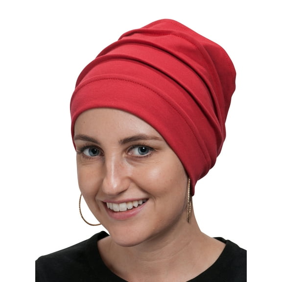 Candid Signature Women's Chemo Cap Slouchy Stretchy Beanie, Red