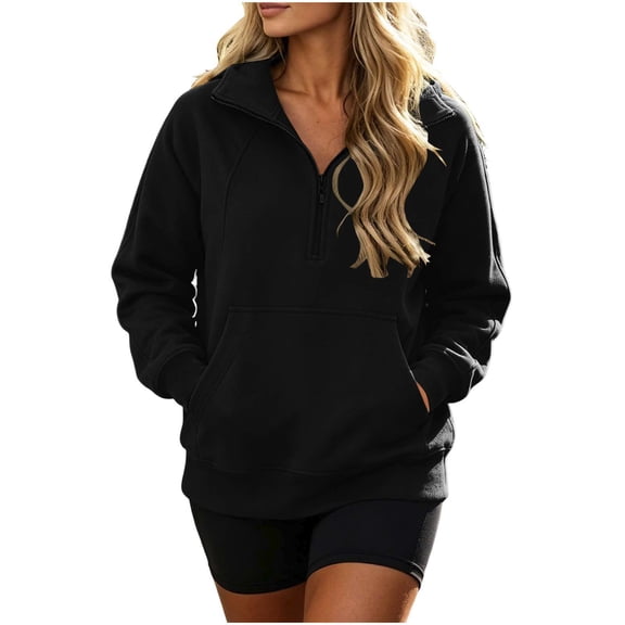MaFYtyTPR Womens Half Zip Pullover Sweatshirt Long Sleeve Stand Collar Casual Athletic Hoodless Sweatshirts with Pocket A-Black L